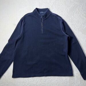 Polo Ralph Lauren Mens XL Navy Blue Quarter Zip Pullover Nylon Trim Sweatshirt
